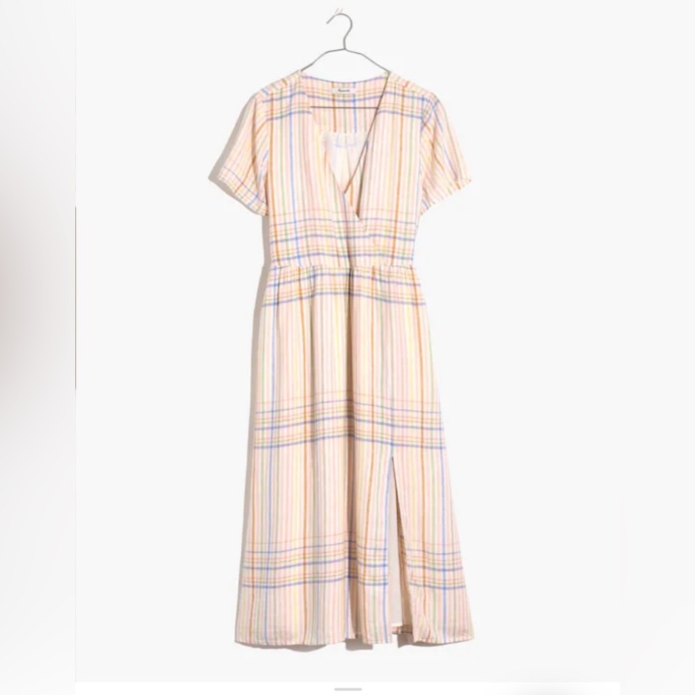 Madewell Linen Clara Midi Dress in Plaid | Size M - Picture 4 of 9